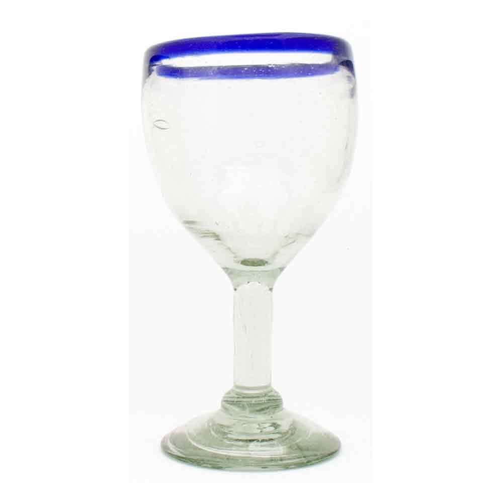 Clear with milky blue rim wine glass