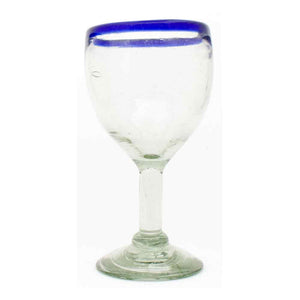 Clear with milky blue rim wine glass