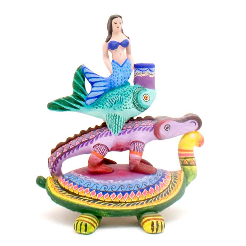Clay mermaid tower candle holder by Castillo family