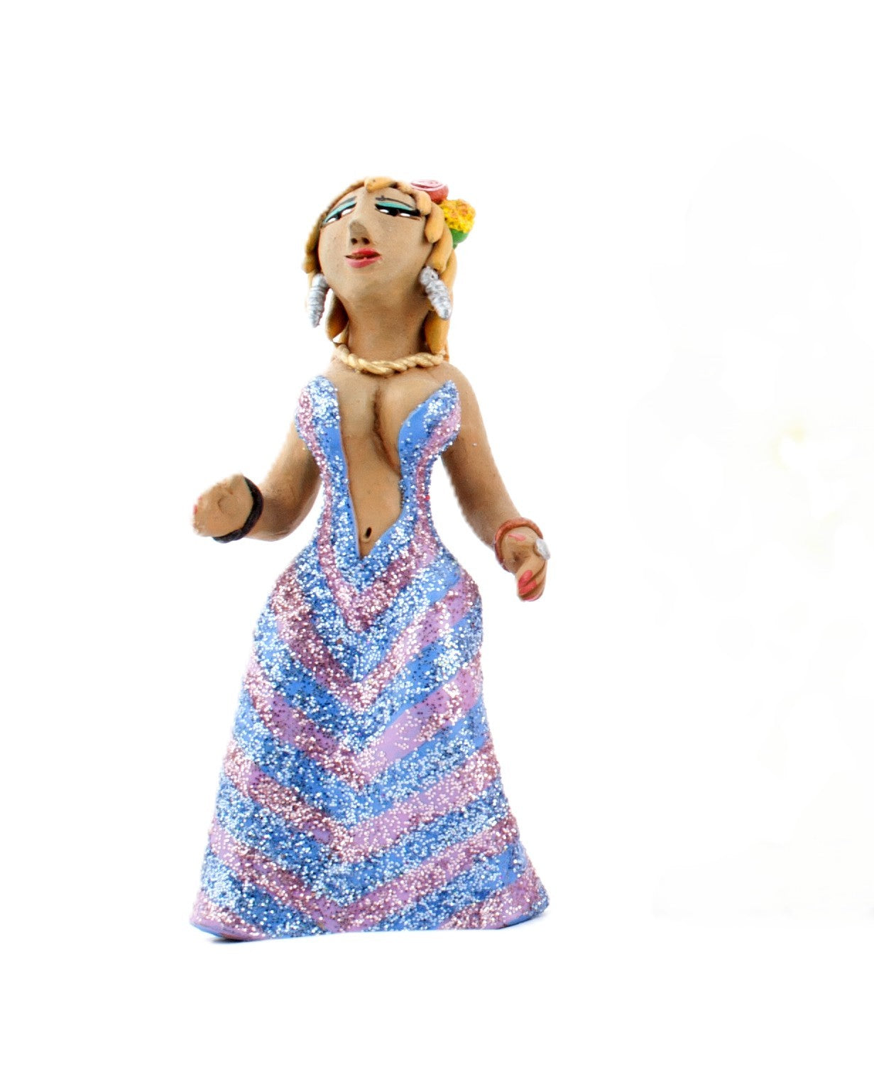Clay lady with lilac sparkly dress by Aguilar sisters